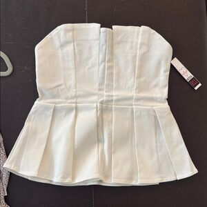 NWT White Casual Women's Fitted Bandeau Pleated Crop Top